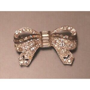 Art Deco Rhinestone Bow Brooch Vintage Pin